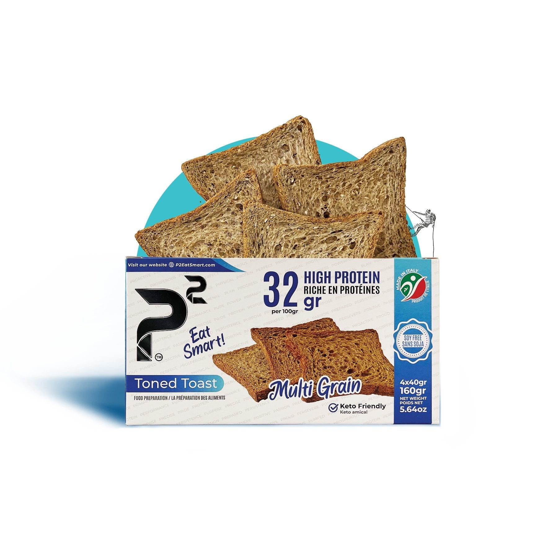 Toned Toast Multi Grain. High protein. Low carbs. 44g protein and 8g net carbs per 100g. No added sugar, Soy free, No flour, Lactose free, Diabetic friendly, Low glycemic index.