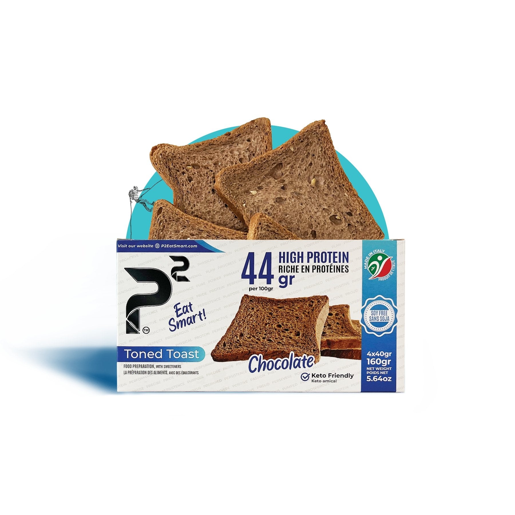 Toned Toast Chocolate. High protein. Low carbs. 44g protein and 8g net carbs per 100g. No added sugar, Soy free, No flour, Lactose free, Diabetic friendly, Low glycemic index.
