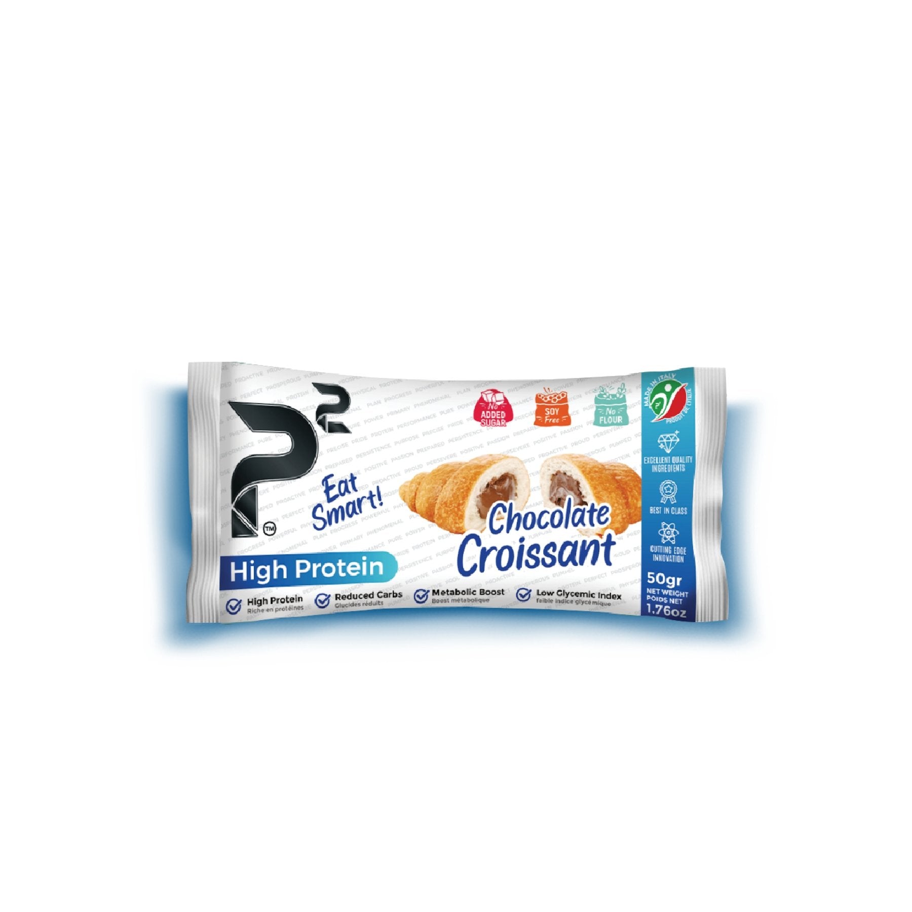 High Protein Chocolate Croissant. 32g protein and 2g net carbs per 100g. No added sugar, Soy free, No flour.