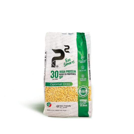 Optimal Orzo 500g Low carb, high protein, fibre rich, with more balanced macros. 30g protein and 24g net carbs per 100g.