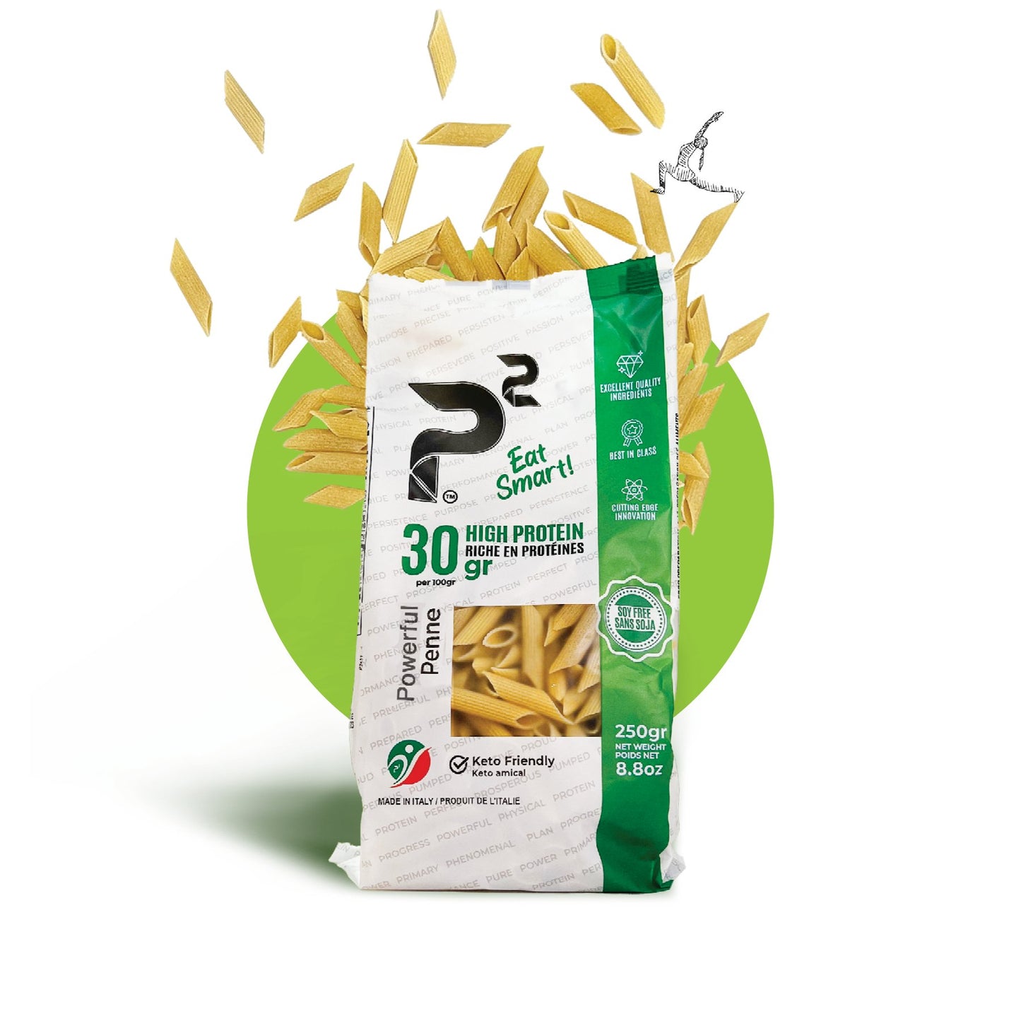 Powerful Penne 250g Low carb, high protein, fibre rich, with more balanced macros. 30g protein and 24g net carbs per 100g.